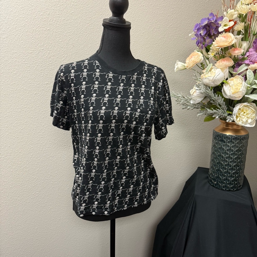 Eighty Eight Brand Black Skeleton Graphic Tee Cotton Short Sleeve Size 14